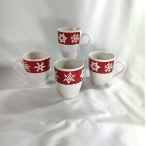 4 Royal Norfolk Red & White Snowflake Holiday Mugs